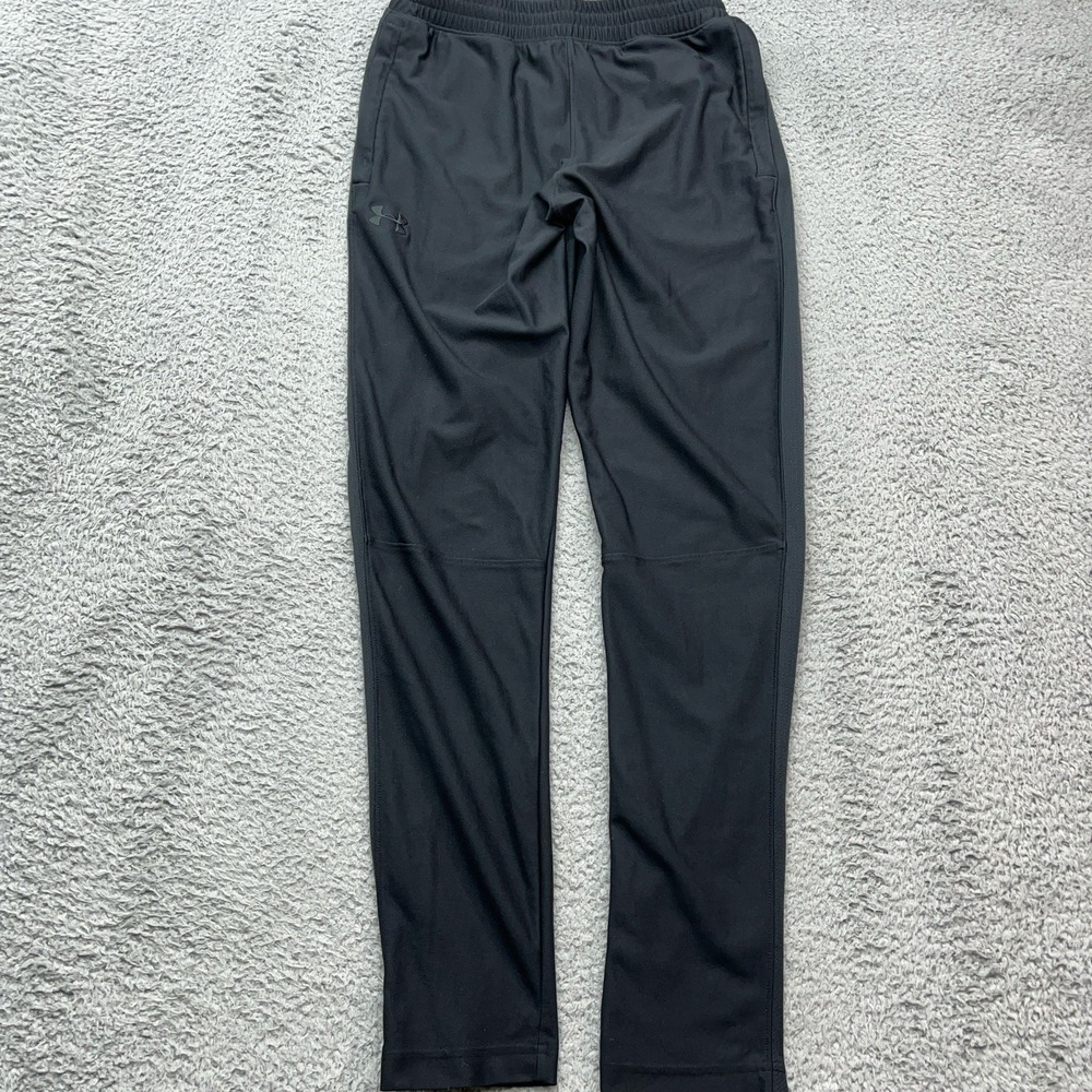 Under Armour Knit Warm Up Team Pants Mens M Black Zip Legs Drawstring Athleisure
